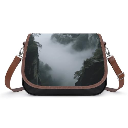 Canyons Sea of Clouds Taoistische Tempel Crossbody-Tasche für Damen, abnehmbare Träger und Reißverschluss, Leder-Schultertaschen, Damen-Handtaschen, Clutch-Geldbörse von LPAGBCNU