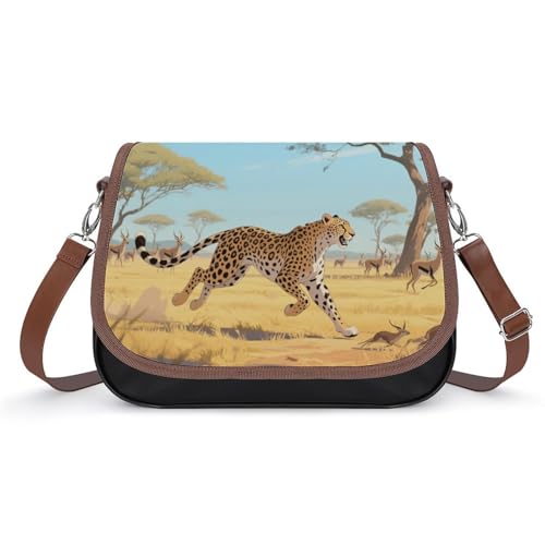 Cheetahs on The Grasslands Crossbody-Tasche für Damen, abnehmbare Träger und Reißverschluss, Leder-Schultertaschen, Damen-Handtaschen, Clutch-Geldbörse von LPAGBCNU