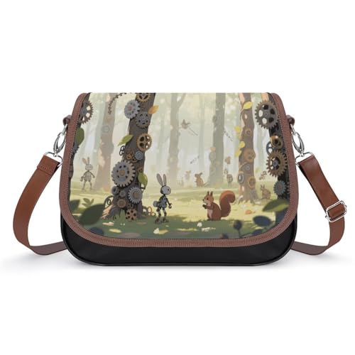 Clockwork Forest Crossbody-Tasche für Damen, abnehmbare Träger und Reißverschluss, Leder-Schultertaschen, Damen-Handtaschen, Clutch-Geldbörse von LPAGBCNU