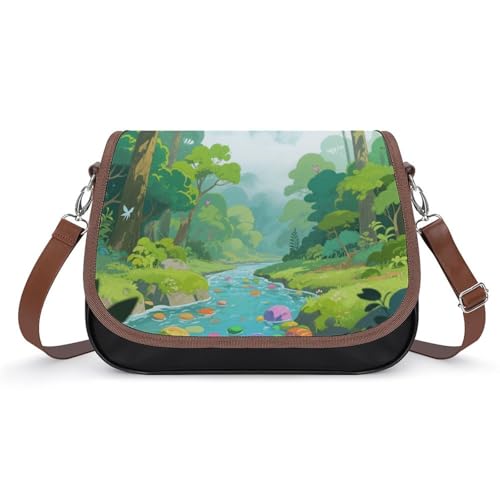 Cloud Forest Crossbody-Tasche für Damen, abnehmbare Träger und Reißverschluss, Leder-Schultertaschen, Damen-Handtaschen, Clutch-Geldbörse von LPAGBCNU