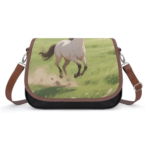 Crossbody-Tasche für Damen, Motiv: Pferd auf dem Grasland, abnehmbare Träger und Reißverschluss, Leder-Schultertaschen, Damen-Handtaschen, Clutch-Geldbörse von LPAGBCNU