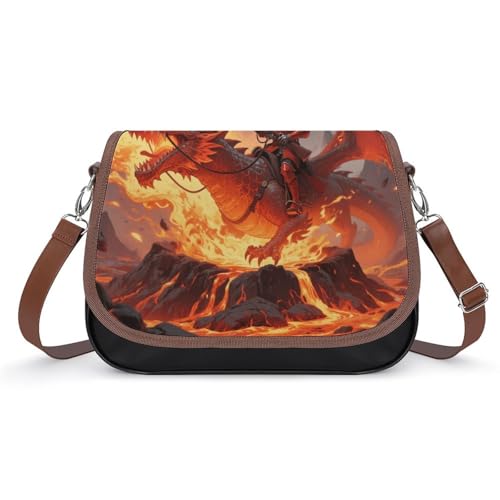 Dragon Rider Crossbody-Tasche für Damen, abnehmbare Träger und Reißverschluss, Leder-Schultertaschen, Damen-Handtaschen, Clutch-Geldbörse von LPAGBCNU