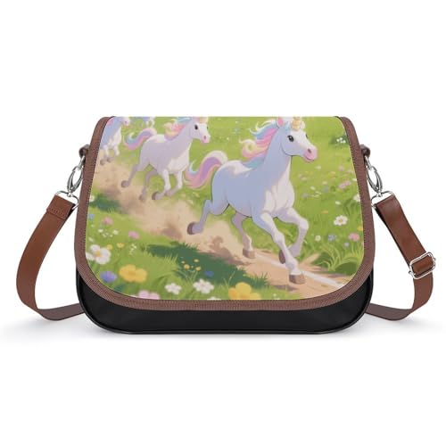 Fairy Tale Einhorn-Umhängetasche für Damen, abnehmbare Träger und Reißverschluss, Leder-Schultertaschen, Damen-Handtaschen, Clutch-Geldbörse von LPAGBCNU