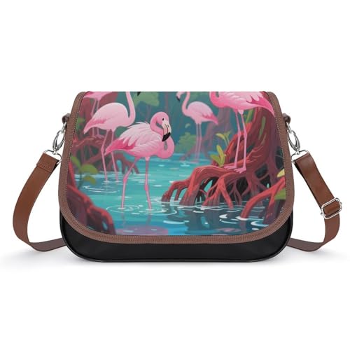 Flamingos in The Mangroves Crossbody-Tasche für Damen, abnehmbare Träger und Reißverschluss, Leder-Schultertaschen, Damen-Handtaschen, Clutch-Geldbörse von LPAGBCNU