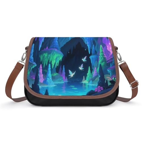 Fluoreszierende Höhlen-Crossbody-Tasche für Damen, abnehmbare Träger und Reißverschluss, Leder-Schultertaschen, Damen-Handtaschen, Clutch-Geldbörse von LPAGBCNU