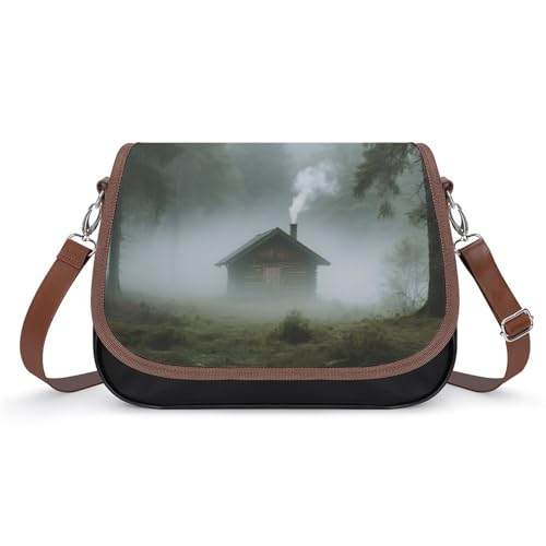 Forest Fog Umhängetasche aus Holz für Damen, abnehmbare Träger und Reißverschluss, Leder-Schultertaschen, Damen-Handtaschen, Clutch-Geldbörse von LPAGBCNU