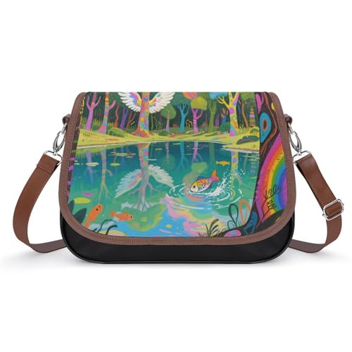 Graffiti Lake Crossbody-Tasche für Damen, abnehmbare Träger und Reißverschluss, Leder-Schultertaschen, Damen-Handtaschen, Clutch-Geldbörse von LPAGBCNU