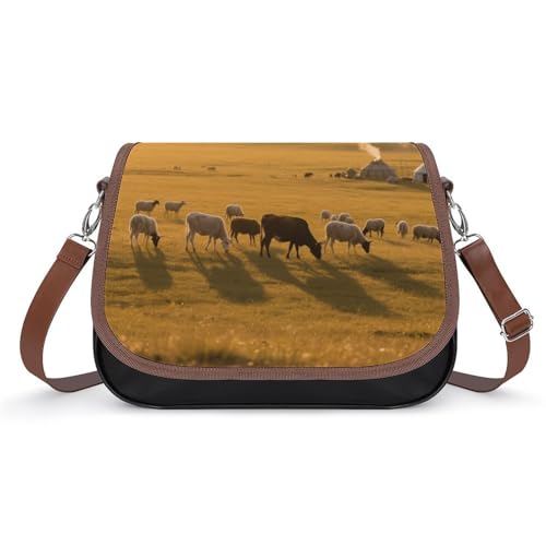 Herds of Rinder und Schafe Crossbody Taschen für Damen, abnehmbare Träger und Reißverschluss, Leder-Schultertaschen, Damen-Handtaschen, Clutch-Geldbörse von LPAGBCNU
