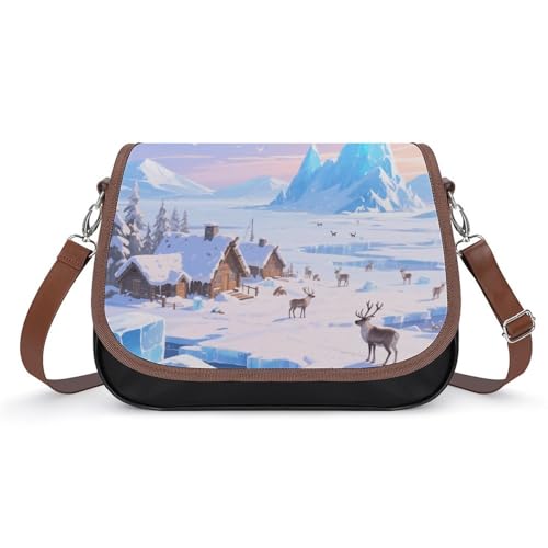 Ice Field Villages Crossbody-Tasche für Damen, abnehmbare Träger und Reißverschluss, Leder-Schultertaschen, Damen-Handtaschen, Clutch-Geldbörse von LPAGBCNU