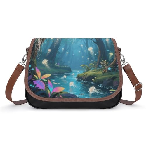 Jellyfish Forest Crossbody-Tasche für Damen, abnehmbare Träger und Reißverschluss, Leder-Schultertaschen, Damen-Handtaschen, Clutch-Geldbörse von LPAGBCNU