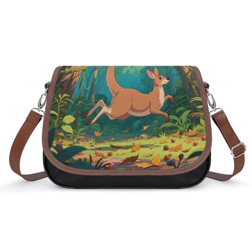 Kangaroos im Dschungel Crossbody-Tasche für Damen, abnehmbare Träger und Reißverschluss, Leder-Schultertaschen, Damen-Handtaschen, Clutch-Geldbörse von LPAGBCNU