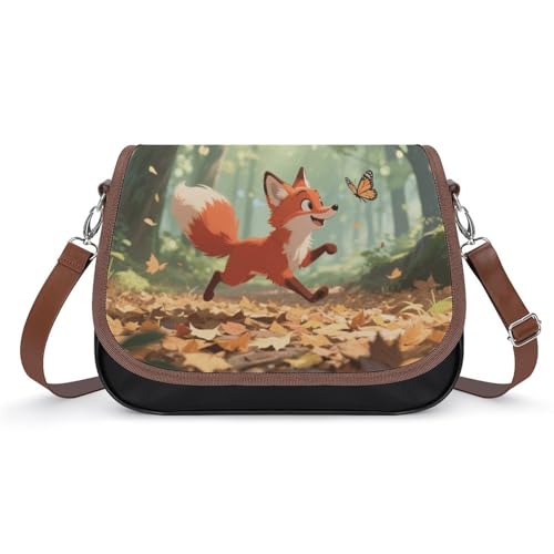 Little Fox im Wald Crossbody-Tasche für Damen, abnehmbare Träger und Reißverschluss, Leder-Schultertaschen, Damen-Handtaschen, Clutch-Geldbörse von LPAGBCNU