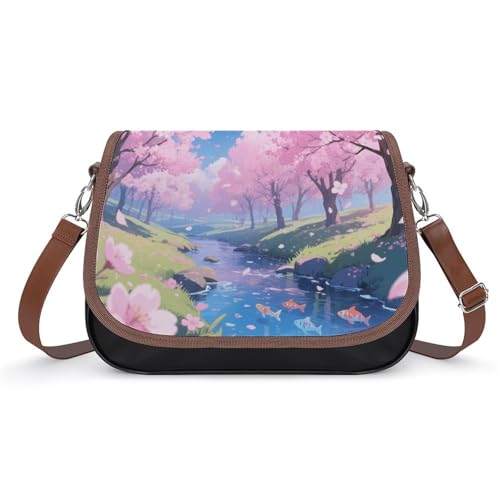 Meteor Umhängetasche mit Kirschblüten-Wald für Damen, abnehmbare Träger und Reißverschluss, Leder-Schultertaschen, Damen-Handtaschen, Clutch-Geldbörse von LPAGBCNU