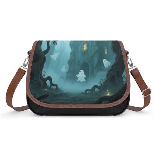 Misty Ghost Forest Crossbody-Tasche für Damen, abnehmbare Träger und Reißverschluss, Leder-Schultertaschen, Damen-Handtaschen, Clutch-Geldbörse von LPAGBCNU