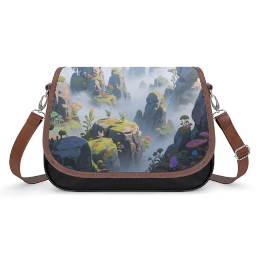 Misty Stone Forest Crossbody-Tasche für Damen, abnehmbare Träger und Reißverschluss, Leder-Schultertaschen, Damen-Handtaschen, Clutch-Geldbörse von LPAGBCNU