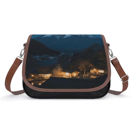 Mount Fuji Crossbody-Tasche für Damen, abnehmbare Träger und Reißverschluss, Leder-Schultertaschen, Damen-Handtaschen, Clutch-Geldbörse von LPAGBCNU