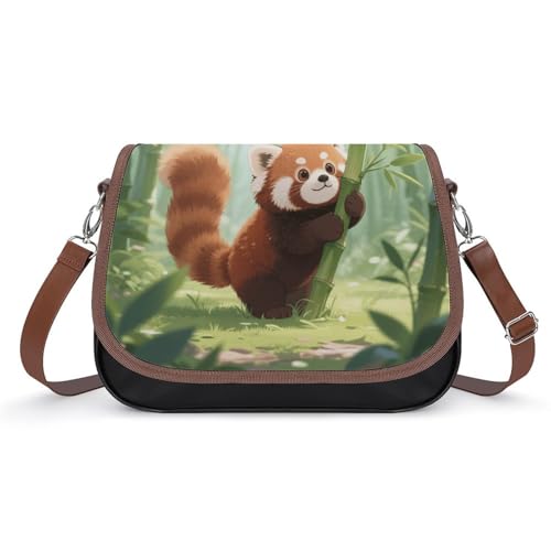 Rote Pandas im Bambuswald Crossbody-Tasche für Damen, abnehmbare Träger und Reißverschluss, Leder-Schultertaschen, Damen-Handtaschen, Clutch-Geldbörse von LPAGBCNU