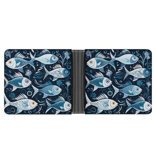 Schlanke Geldbörse, kompakt, faltbar, Cartoon-Fisch-Druck, Ledergeldbörse, minimalistische Brieftaschen für Herren, mit Kreditkartenfach, Leder-Münzschlitz, Ausweisfenster, Unisex Schlanke Geldbörse, kompakt, faltbar, Cartoon-Fisch-Druck, Ledergeldbörse, minimalistische Brieftaschen für Herren, mit Kreditkartenfach, Leder-Münzschlitz, Ausweisfenster, Unisex von LPAGBCNU
