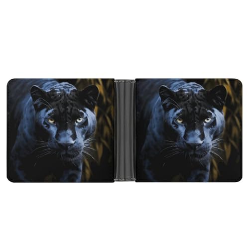 Schlanke Geldbörse, kompakt, faltbar, Panther mit blauen Augen, Ledergeldbörsen, minimalistische Brieftaschen für Herren, mit Kreditkartenfach, Leder-Münzschlitz, Ausweisfenster, Unisex Schlanke Geldbörse, kompakt, faltbar, Panther mit blauen Augen, Ledergeldbörsen, minimalistische Brieftaschen für Herren, mit Kreditkartenfach, Leder-Münzschlitz, Ausweisfenster, Unisex von LPAGBCNU