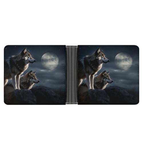 Schlanke Geldbörse, kompakt, faltbar, Wölfe im Mondschein, Ledergeldbörsen, minimalistische Geldbörsen für Herren, mit Kreditkartenfach, Münzfach, Ausweisfenster, Unisex Schlanke Geldbörse, kompakt, faltbar, Wölfe im Mondschein, Ledergeldbörsen, minimalistische Geldbörsen für Herren, mit Kreditkartenfach, Münzfach, Ausweisfenster, Unisex von LPAGBCNU