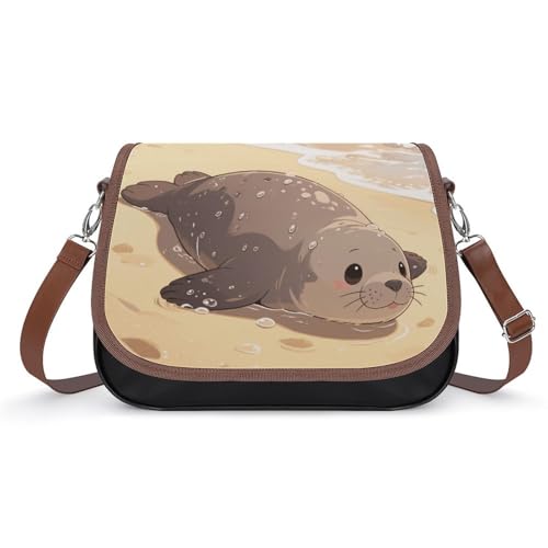 Seal on The Beach Crossbody-Tasche für Damen, abnehmbare Träger und Reißverschluss, Leder-Schultertaschen, Damen-Handtaschen, Clutch-Geldbörse von LPAGBCNU