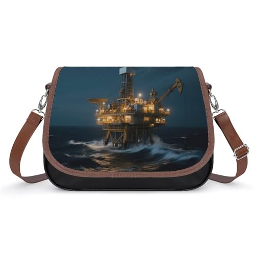 Starry Drilling Platform Crossbody Taschen für Damen, abnehmbare Träger und Reißverschluss, Leder-Schultertaschen, Damen-Handtaschen, Clutch, Geldbörse von LPAGBCNU