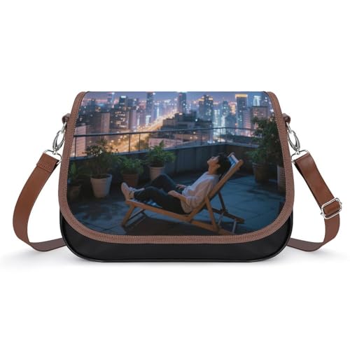 Starry Sky City Dach, Crossbody-Tasche für Damen, abnehmbare Träger und Reißverschluss, Leder-Schultertaschen, Damen-Handtaschen, Clutch-Geldbörse von LPAGBCNU