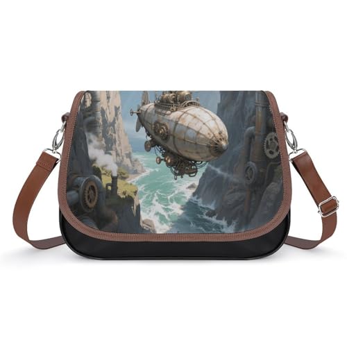 Steam Airship Canyon Crossbody-Tasche für Damen, abnehmbare Träger und Reißverschluss, Leder-Schultertaschen, Damen-Handtaschen, Clutch-Geldbörse von LPAGBCNU