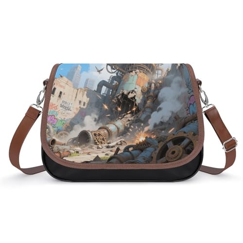 Steampunk City Ruins Crossbody-Tasche für Damen, abnehmbare Träger und Reißverschluss, Leder-Schultertaschen, Damen-Handtaschen, Clutch-Geldbörse Steampunk City Ruins Crossbody-Tasche für Damen, abnehmbare Träger und Reißverschluss, Leder-Schultertaschen, Damen-Handtaschen, Clutch-Geldbörse von LPAGBCNU