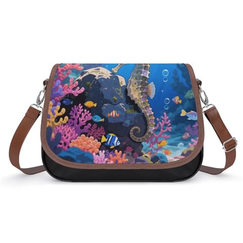 The Reefs Umhängetasche Seepferdchen für Damen, abnehmbare Träger und Reißverschluss, Leder-Schultertaschen, Damen-Handtaschen, Clutch-Geldbörse von LPAGBCNU