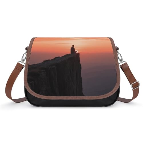 Umhängetasche für Damen, Motiv: Menschen, die allein bei Sonnenuntergang sitzen, abnehmbare Träger und Reißverschluss, Leder-Schultertaschen, Damen-Handtaschen, Clutch-Geldbörse von LPAGBCNU
