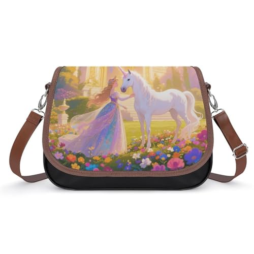 Umhängetasche für Damen, Motiv: Prinzessin und Einhorn, abnehmbare Träger und Reißverschluss, Leder-Schultertaschen, Damen-Handtaschen, Clutch-Geldbörse von LPAGBCNU