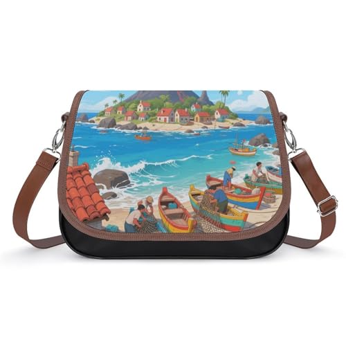 Volcanic Island Angeldorf Crossbody-Tasche für Damen, abnehmbare Träger und Reißverschluss, Leder-Schultertaschen, Damen-Handtaschen, Clutch-Geldbörse von LPAGBCNU