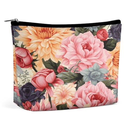 Wasserdichte Reise-Make-up-Tasche, Organizer, PU-Leder, Blumenmuster, Kosmetiktasche, kleiner Kulturbeutel, niedlich, tragbare Reißverschlusstasche für Damen und Herren, Reisezubehör Wasserdichte Reise-Make-up-Tasche, Organizer, PU-Leder, Blumenmuster, Kosmetiktasche, kleiner Kulturbeutel, niedlich, tragbare Reißverschlusstasche für Damen und Herren, Reisezubehör von LPAGBCNU