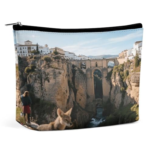 Wasserdichte Reise-Make-up-Tasche, Organizer, PU-Leder, Cliff Town Kosmetiktasche, kleiner Kulturbeutel, niedlich, tragbare Reißverschlusstasche für Damen und Herren, Reisezubehör Wasserdichte Reise-Make-up-Tasche, Organizer, PU-Leder, Cliff Town Kosmetiktasche, kleiner Kulturbeutel, niedlich, tragbare Reißverschlusstasche für Damen und Herren, Reisezubehör von LPAGBCNU