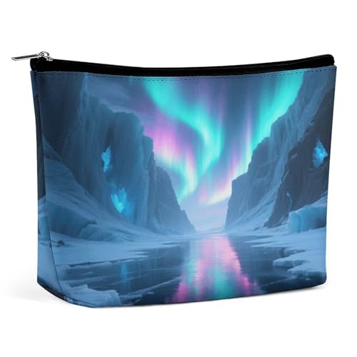 Wasserdichte Reise-Make-up-Tasche, Organizer, PU-Leder, Eisfelder, bedeckt von Aurora-Kosmetiktaschen, kleiner Kulturbeutel, niedlich, tragbare Reißverschlusstasche für Damen und Herren, Reisezubehör Wasserdichte Reise-Make-up-Tasche, Organizer, PU-Leder, Eisfelder, bedeckt von Aurora-Kosmetiktaschen, kleiner Kulturbeutel, niedlich, tragbare Reißverschlusstasche für Damen und Herren, Reisezubehör von LPAGBCNU