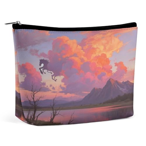 Wasserdichte Reise-Make-up-Tasche, Organizer, PU-Leder, Feuerwolke, Kosmetiktasche, kleiner Kulturbeutel, niedlich, tragbare Reißverschlusstasche für Damen und Herren, Reisezubehör von LPAGBCNU