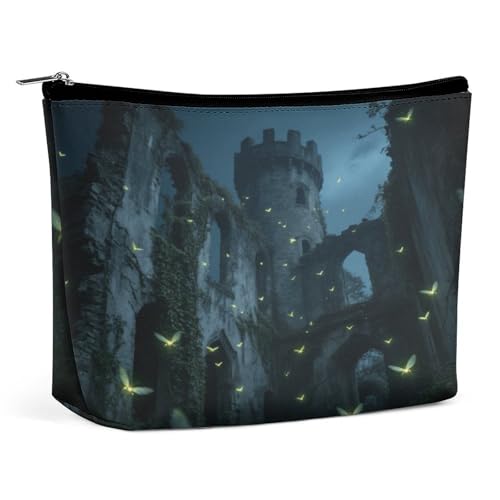 Wasserdichte Reise-Make-up-Tasche, Organizer, PU-Leder, Firefly Castle, Kosmetiktasche, kleiner Kulturbeutel, niedlich, tragbare Reißverschlusstasche für Damen und Herren, Reisezubehör Wasserdichte Reise-Make-up-Tasche, Organizer, PU-Leder, Firefly Castle, Kosmetiktasche, kleiner Kulturbeutel, niedlich, tragbare Reißverschlusstasche für Damen und Herren, Reisezubehör von LPAGBCNU