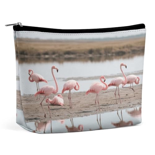 Wasserdichte Reise-Make-up-Tasche, Organizer, PU-Leder, Flamingo-Kosmetiktasche, kleiner Kulturbeutel, niedlich, tragbare Reißverschlusstasche für Damen und Herren, Reisezubehör Wasserdichte Reise-Make-up-Tasche, Organizer, PU-Leder, Flamingo-Kosmetiktasche, kleiner Kulturbeutel, niedlich, tragbare Reißverschlusstasche für Damen und Herren, Reisezubehör von LPAGBCNU
