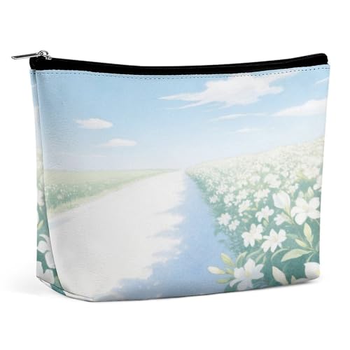 Wasserdichte Reise-Make-up-Tasche, Organizer, PU-Leder, Gardenia-Kosmetiktasche, kleiner Kulturbeutel, niedlich, tragbare Reißverschlusstasche für Damen und Herren, Reisezubehör von LPAGBCNU