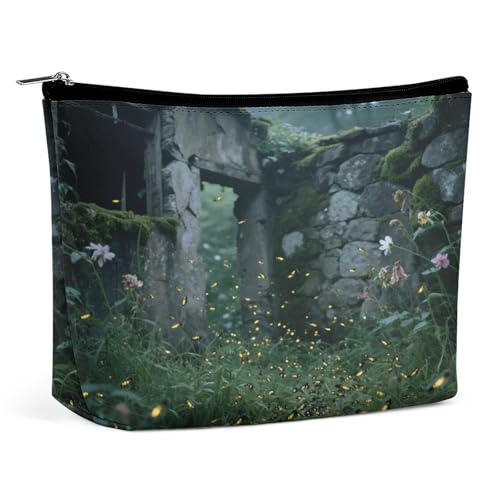 Wasserdichte Reise-Make-up-Tasche, Organizer, PU-Leder, Glühwürmchen-Garten-Kosmetiktasche, niedlich, tragbare Reißverschlusstasche für Damen und Herren, Reisezubehör von LPAGBCNU