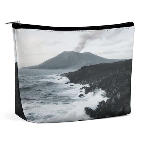 Wasserdichte Reise-Make-up-Tasche, Organizer, PU-Leder, Hawaii-Vulkanküste, Kosmetiktasche, kleiner Kulturbeutel, niedlich, tragbare Reißverschlusstasche für Damen und Herren, Reisezubehör von LPAGBCNU