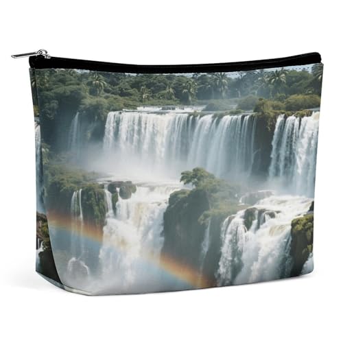 Wasserdichte Reise-Make-up-Tasche, Organizer, PU-Leder, Iguazu Fall-Kosmetiktaschen, kleiner Kulturbeutel, niedlich, tragbare Reißverschlusstasche für Damen und Herren, Reisezubehör Wasserdichte Reise-Make-up-Tasche, Organizer, PU-Leder, Iguazu Fall-Kosmetiktaschen, kleiner Kulturbeutel, niedlich, tragbare Reißverschlusstasche für Damen und Herren, Reisezubehör von LPAGBCNU