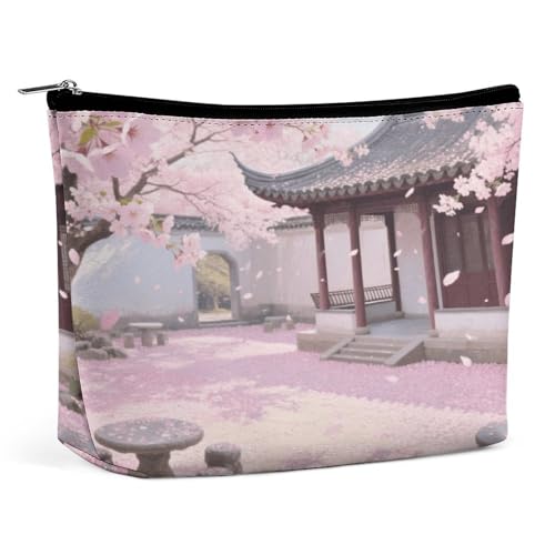 Wasserdichte Reise-Make-up-Tasche, Organizer, PU-Leder, Kirschblüten-Garten, Kosmetiktasche, kleiner Kulturbeutel, niedlich, tragbare Reißverschlusstasche für Damen und Herren, Reisezubehör von LPAGBCNU