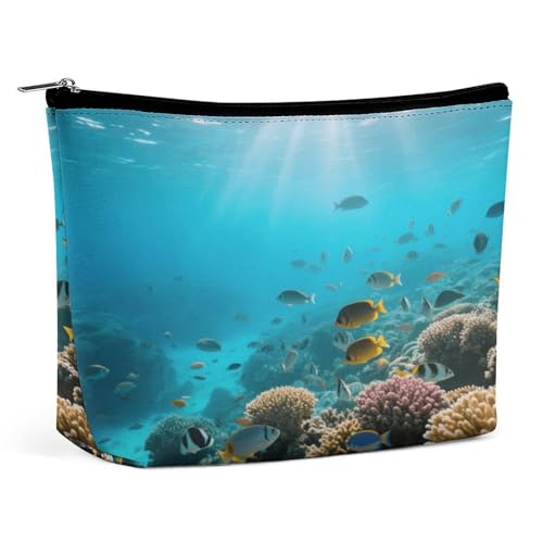 Wasserdichte Reise-Make-up-Tasche, Organizer, PU-Leder, Korallenriffe, tropische Fisch-Kosmetiktaschen, kleiner Kulturbeutel, niedlich, tragbare Reißverschlusstasche für Damen und Herren, Reisezubehör Wasserdichte Reise-Make-up-Tasche, Organizer, PU-Leder, Korallenriffe, tropische Fisch-Kosmetiktaschen, kleiner Kulturbeutel, niedlich, tragbare Reißverschlusstasche für Damen und Herren, Reisezubehör von LPAGBCNU