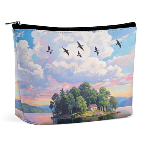 Wasserdichte Reise-Make-up-Tasche, Organizer, PU-Leder, Möweninsel-Kosmetiktasche, kleiner Kulturbeutel, niedlich, tragbare Reißverschlusstasche für Damen und Herren, Reisezubehör Wasserdichte Reise-Make-up-Tasche, Organizer, PU-Leder, Möweninsel-Kosmetiktasche, kleiner Kulturbeutel, niedlich, tragbare Reißverschlusstasche für Damen und Herren, Reisezubehör von LPAGBCNU