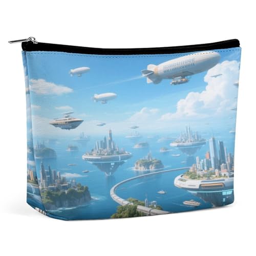 Wasserdichte Reise-Make-up-Tasche, Organizer, PU-Leder, Motiv: Meer des Himmels, kleine Kulturbeutel, niedlich, tragbare Reißverschlusstasche für Damen und Herren, Reisezubehör Wasserdichte Reise-Make-up-Tasche, Organizer, PU-Leder, Motiv: Meer des Himmels, kleine Kulturbeutel, niedlich, tragbare Reißverschlusstasche für Damen und Herren, Reisezubehör von LPAGBCNU