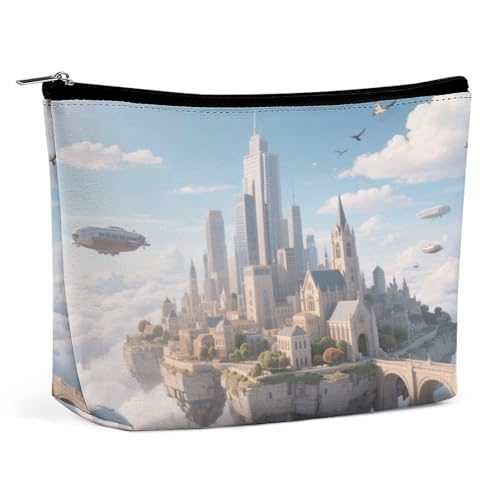 Wasserdichte Reise-Make-up-Tasche, Organizer, PU-Leder, Motiv: Schloss im Himmel, Kosmetiktasche, kleiner Kulturbeutel, niedlich, tragbare Reißverschlusstasche für Damen und Herren, Reisezubehör Wasserdichte Reise-Make-up-Tasche, Organizer, PU-Leder, Motiv: Schloss im Himmel, Kosmetiktasche, kleiner Kulturbeutel, niedlich, tragbare Reißverschlusstasche für Damen und Herren, Reisezubehör von LPAGBCNU