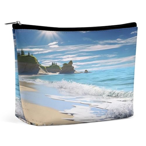 Wasserdichte Reise-Make-up-Tasche, Organizer, PU-Leder, Ozean, Strand, Kosmetiktasche, kleine Kulturbeutel, niedlich, tragbare Reißverschlusstasche für Damen und Herren, Reisezubehör Wasserdichte Reise-Make-up-Tasche, Organizer, PU-Leder, Ozean, Strand, Kosmetiktasche, kleine Kulturbeutel, niedlich, tragbare Reißverschlusstasche für Damen und Herren, Reisezubehör von LPAGBCNU