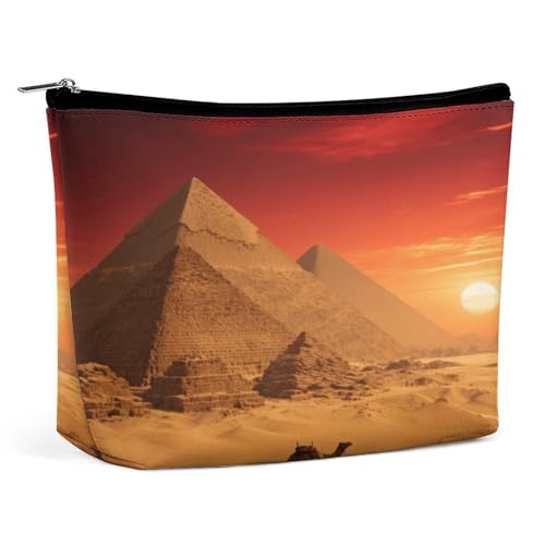 Wasserdichte Reise-Make-up-Tasche, Organizer, PU-Leder, Pyramiden und Wüsten-Sonnenuntergang, Kosmetiktasche, kleiner Kulturbeutel, niedlich, tragbare Reißverschlusstasche für Damen und Herren Wasserdichte Reise-Make-up-Tasche, Organizer, PU-Leder, Pyramiden und Wüsten-Sonnenuntergang, Kosmetiktasche, kleiner Kulturbeutel, niedlich, tragbare Reißverschlusstasche für Damen und Herren von LPAGBCNU